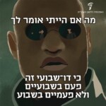 איור של הדמות "מורפיוס" מן הסרט "מטריקס" עם הטקסט "מה אם הייתי אומר לך כי דו שבועי זה פעם בשבועיים ולא פעמיים בשבוע"