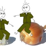 איור של ילדים לבושים במדים ישובים על שום ובצל - מילים בסולם הדרגות