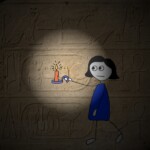 איור של ילדה אוחזת בנר ועל הרקע חרוט כתב עתיק
