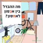 איור של חדר קטן ומלא רהיטים. הכיתוב: מה ההבדל בין אכסון לאחסון?