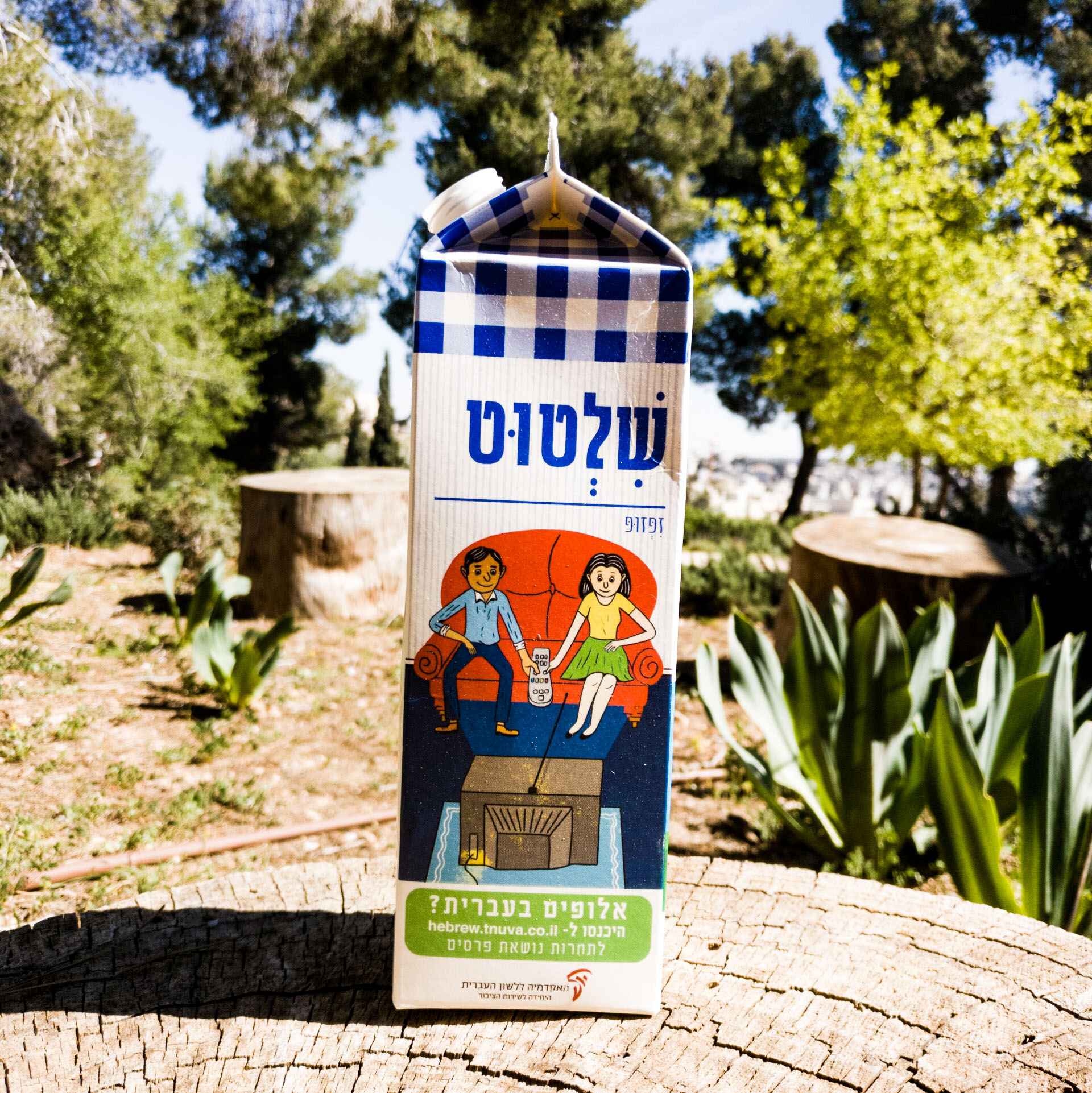 צילום קרטון חלב ועליו איור מילה מחודשת זיפזופ-שלטוט
