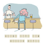 אדם כועס מחזיק את הכיס שלו וכוס שתייה בבר