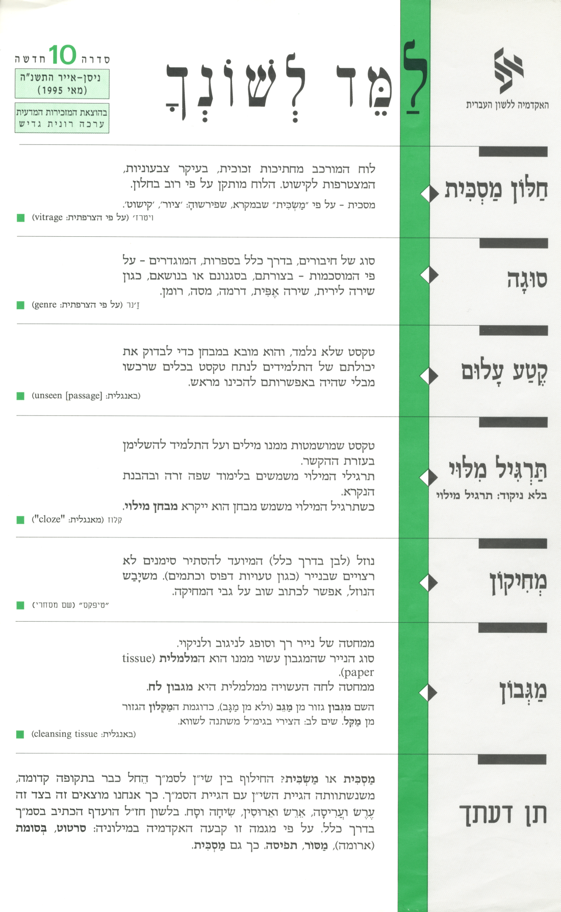 גיליון למד לשונך מאי 1995